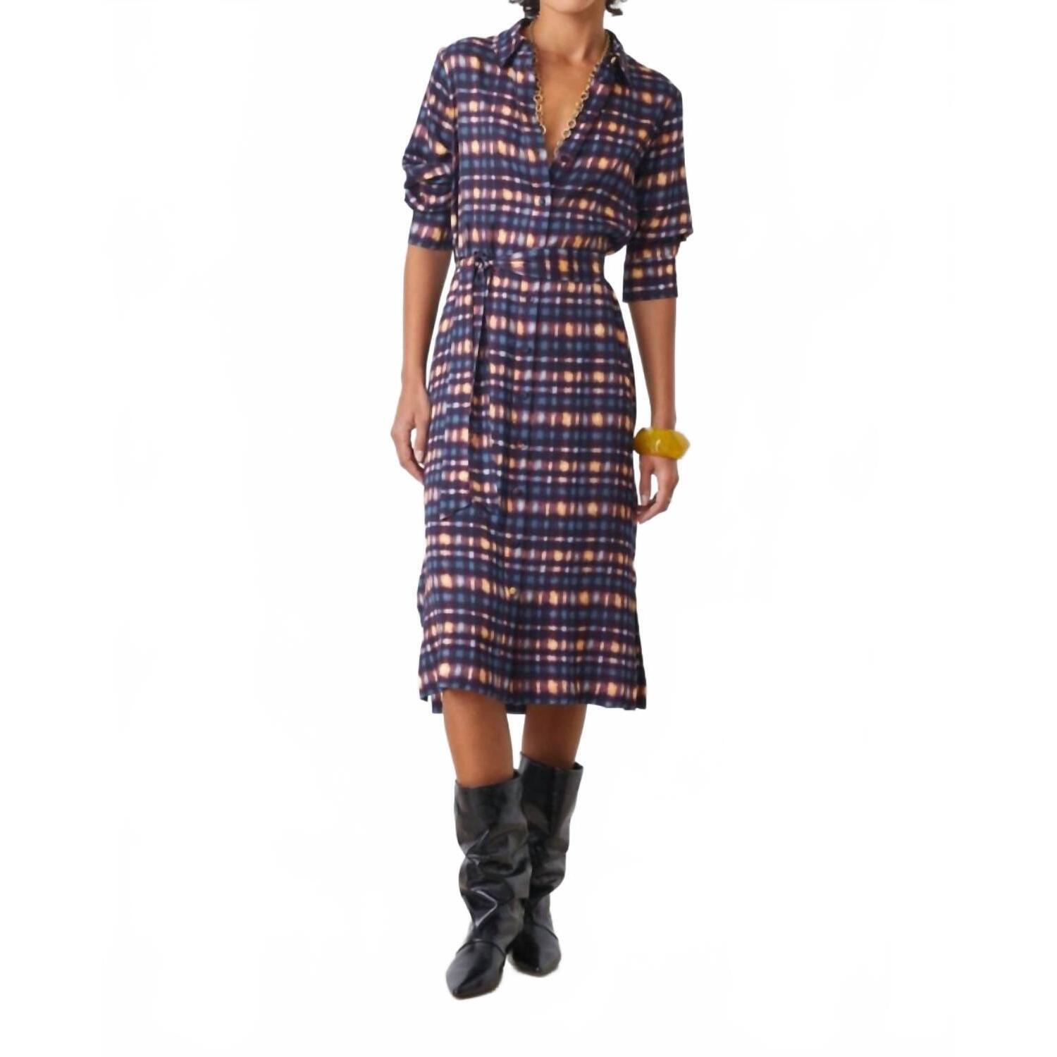 New Suncoo Cecily Buttoned Tartan-Effect Dress In Blue